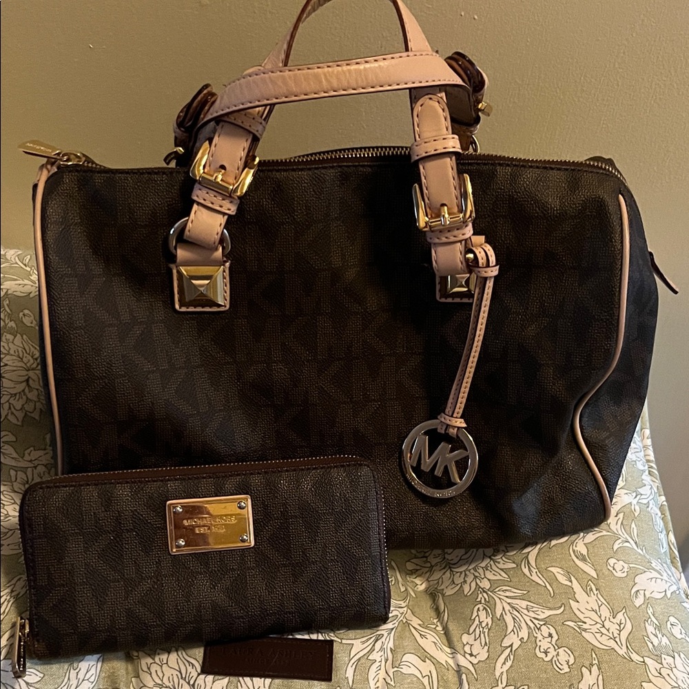 Michael Kors Dark Brown Satchel and Wallet